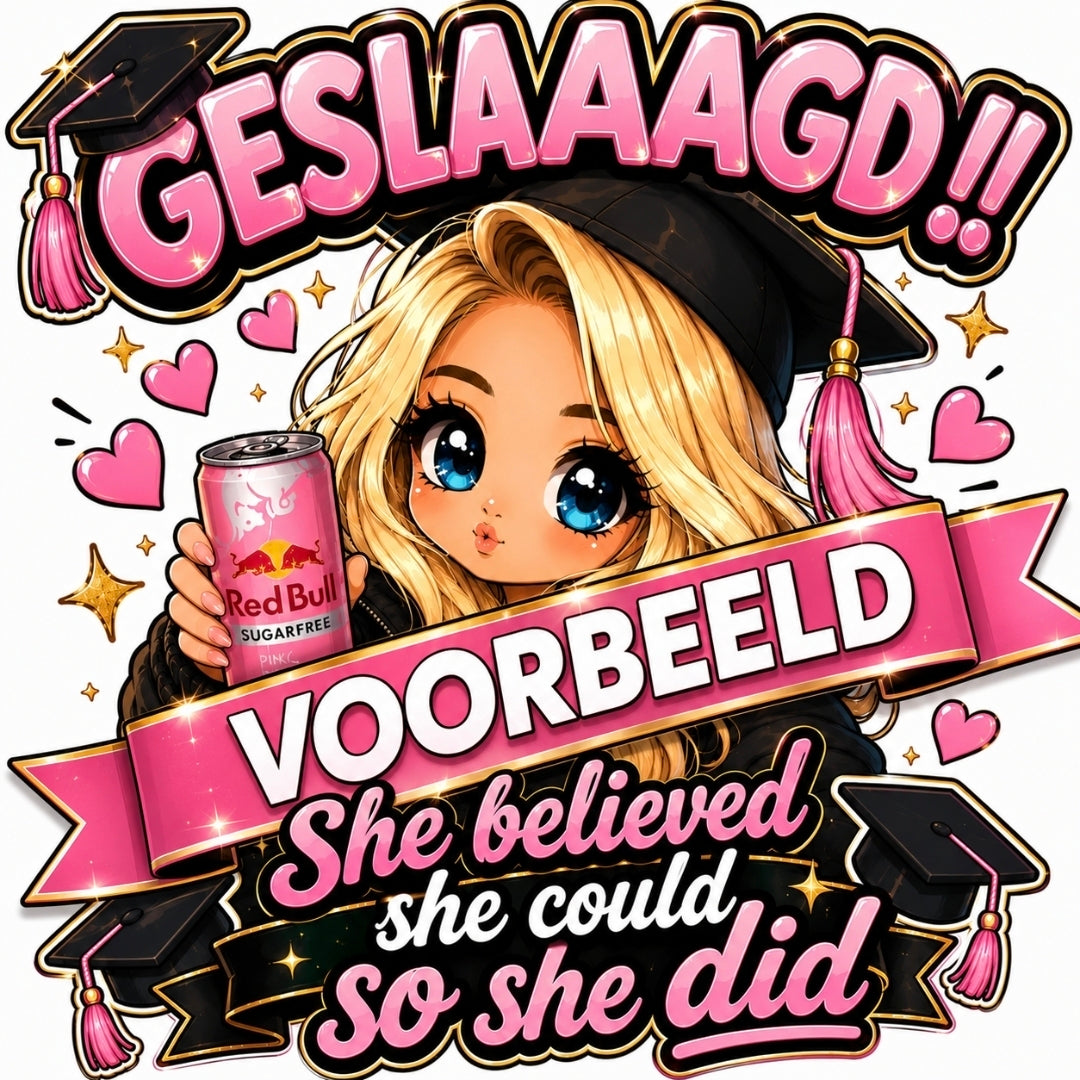 Voorbeeld gepersonaliseerd geslaagd tegeltje - Geslaaagd! She believed she could so she did