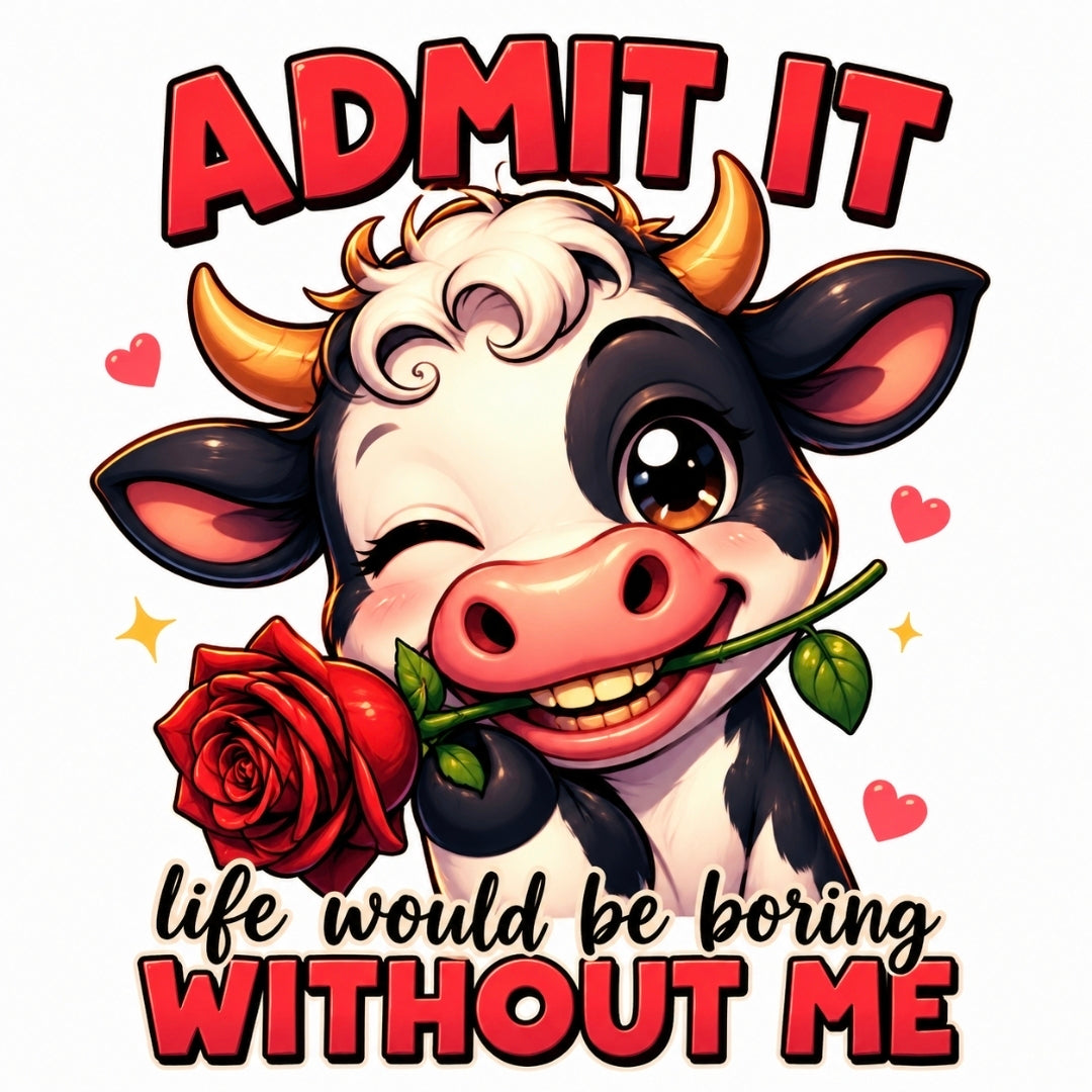 Grappig tegeltje met koe en roos - Admit it life would be boring without me