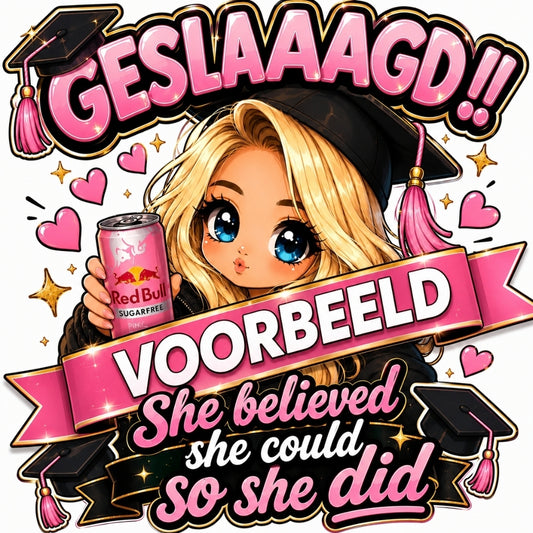 Voorbeeld gepersonaliseerd geslaagd tegeltje - Geslaaagd! She believed she could so she did