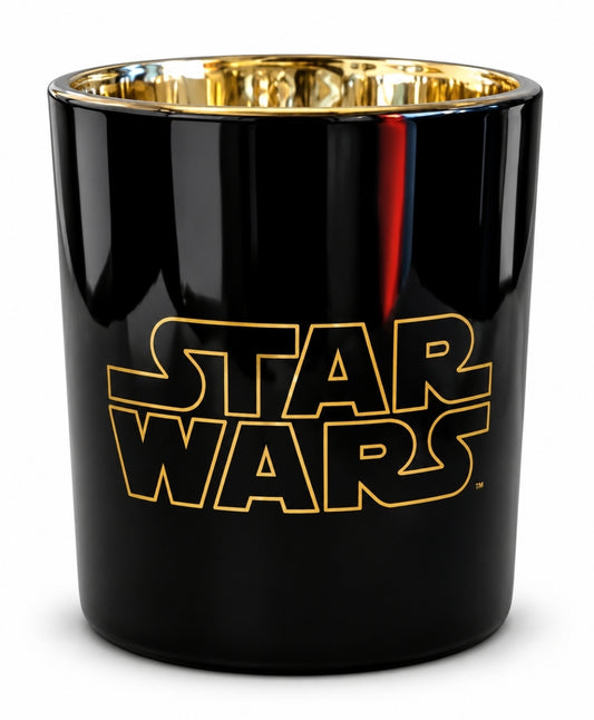 Star Wars theelichthouder zwart met gouden binnenkant en Star Wars logo